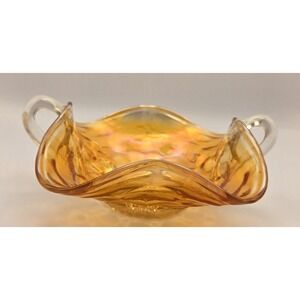 Carnival Candy Dish Vintage Fenton Art Glass "Honeycomb & Clover " Pattern